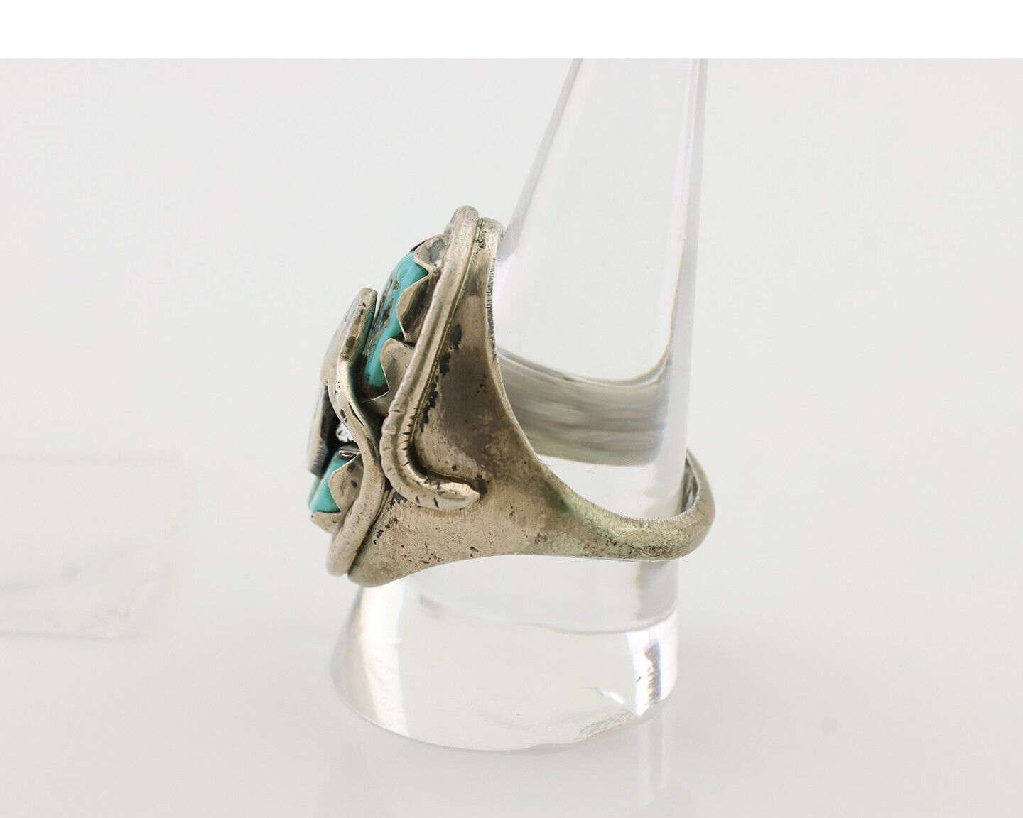 Mens Heavy Zuni Snake Ring 925 Silver Turquoise Signed EFFIE CALAVASA C.80's