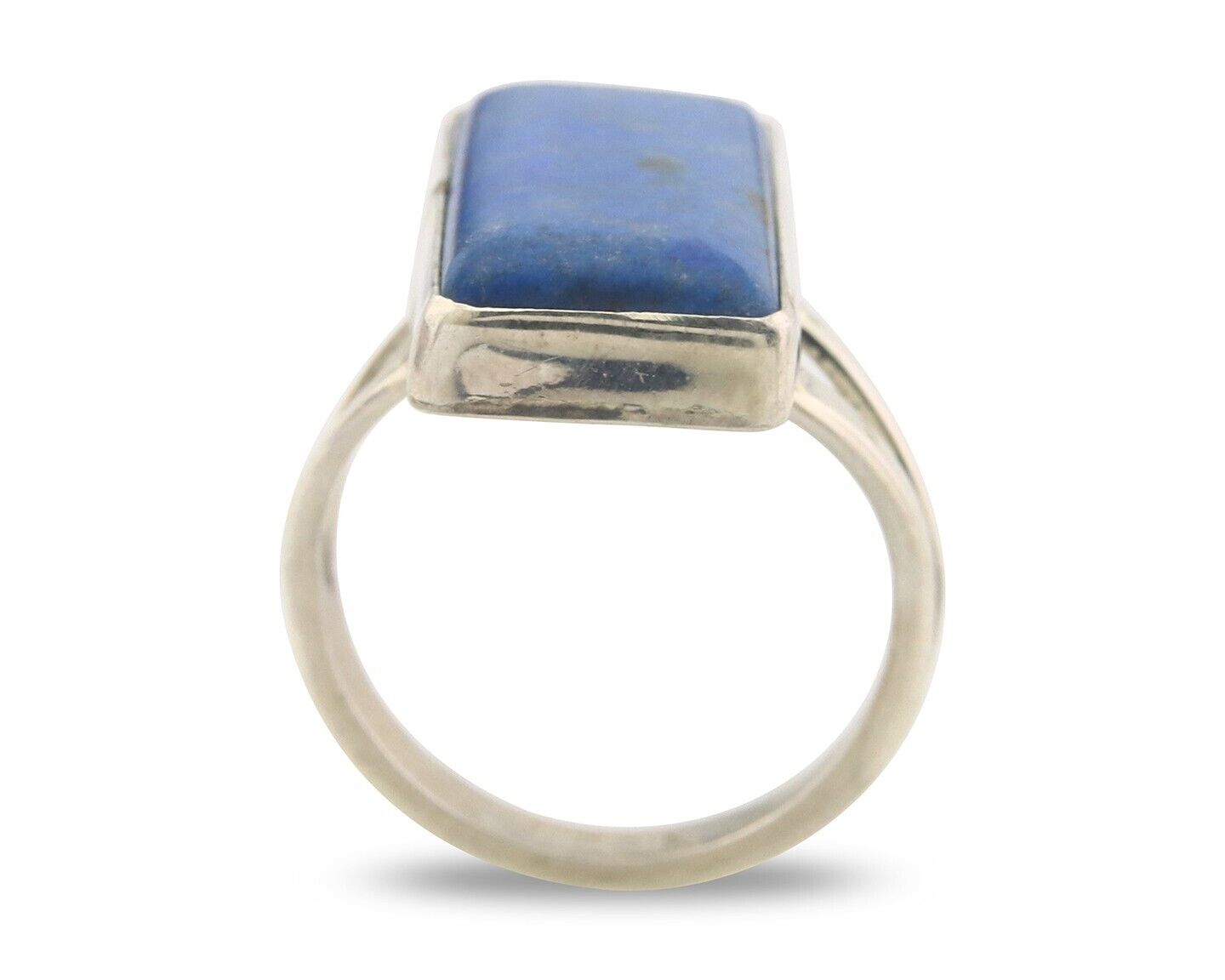 Navajo Ring 925 Sterling Lapis Handmade Native Artist C.80's Size 7.0