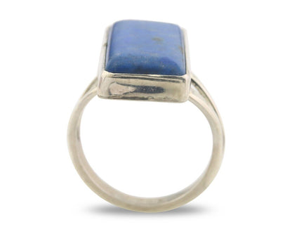 Navajo Ring 925 Sterling Lapis Handmade Native Artist C.80's Size 7.0