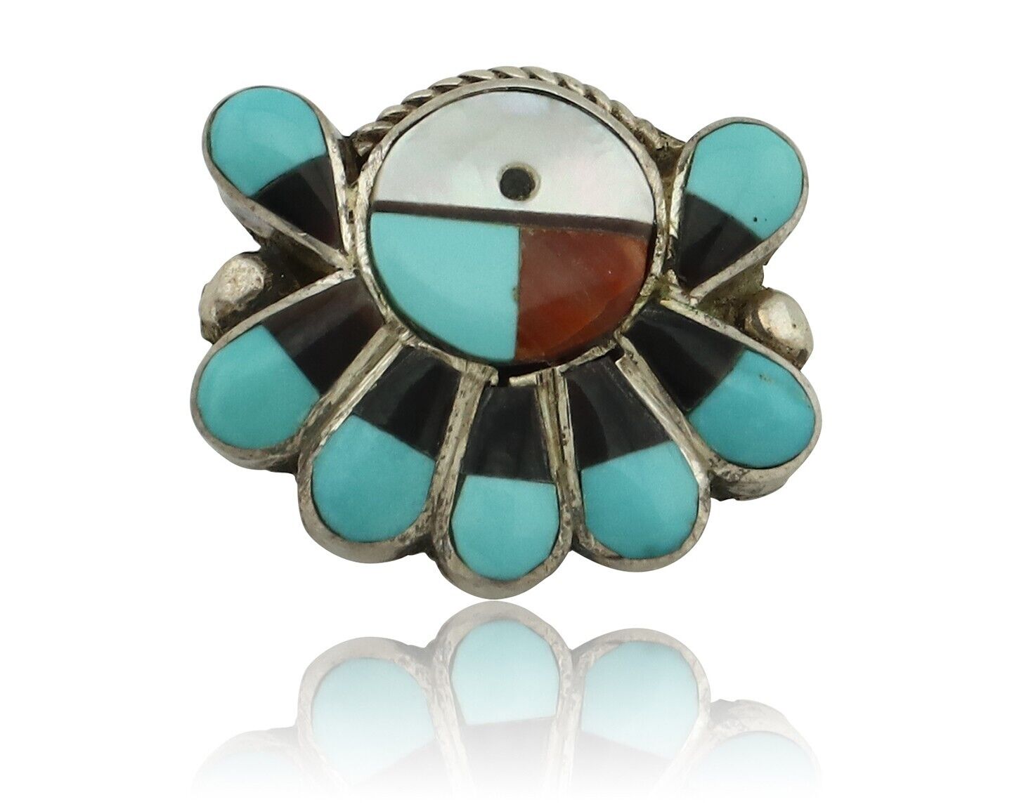 Zuni Pin Pendant .925 Silver Natural Gemstone Native American Artist C.80's