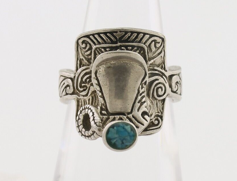 Navajo Ring 925 Silver Natural Turquoise Native American Artist C.80's