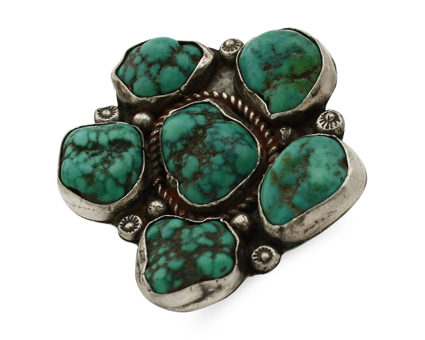 Navajo Ring 925 Silver Natural Seafoam Turquoise Artist Signed R C.80's