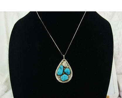 Navajo Sterling Silver Necklace Turquoise Authentic Vintage Signed A. Penketewa