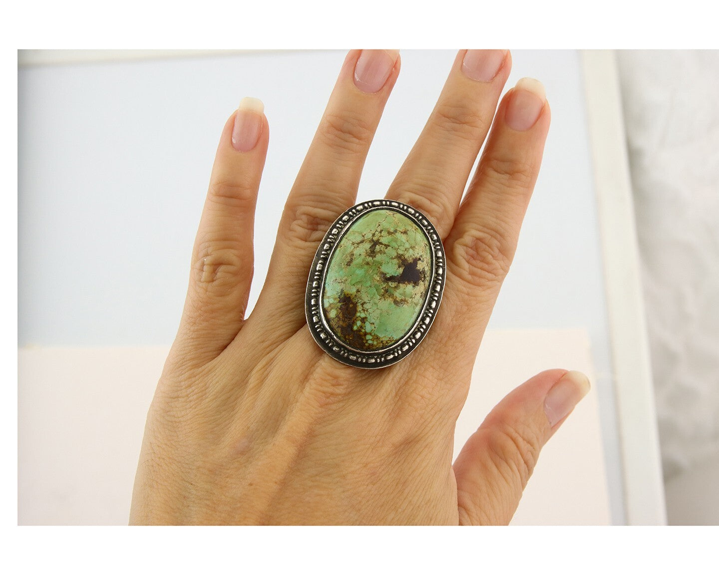 Vintage Navajo Ring 925 Silver Turquoise Native Artist C.80's Size 7