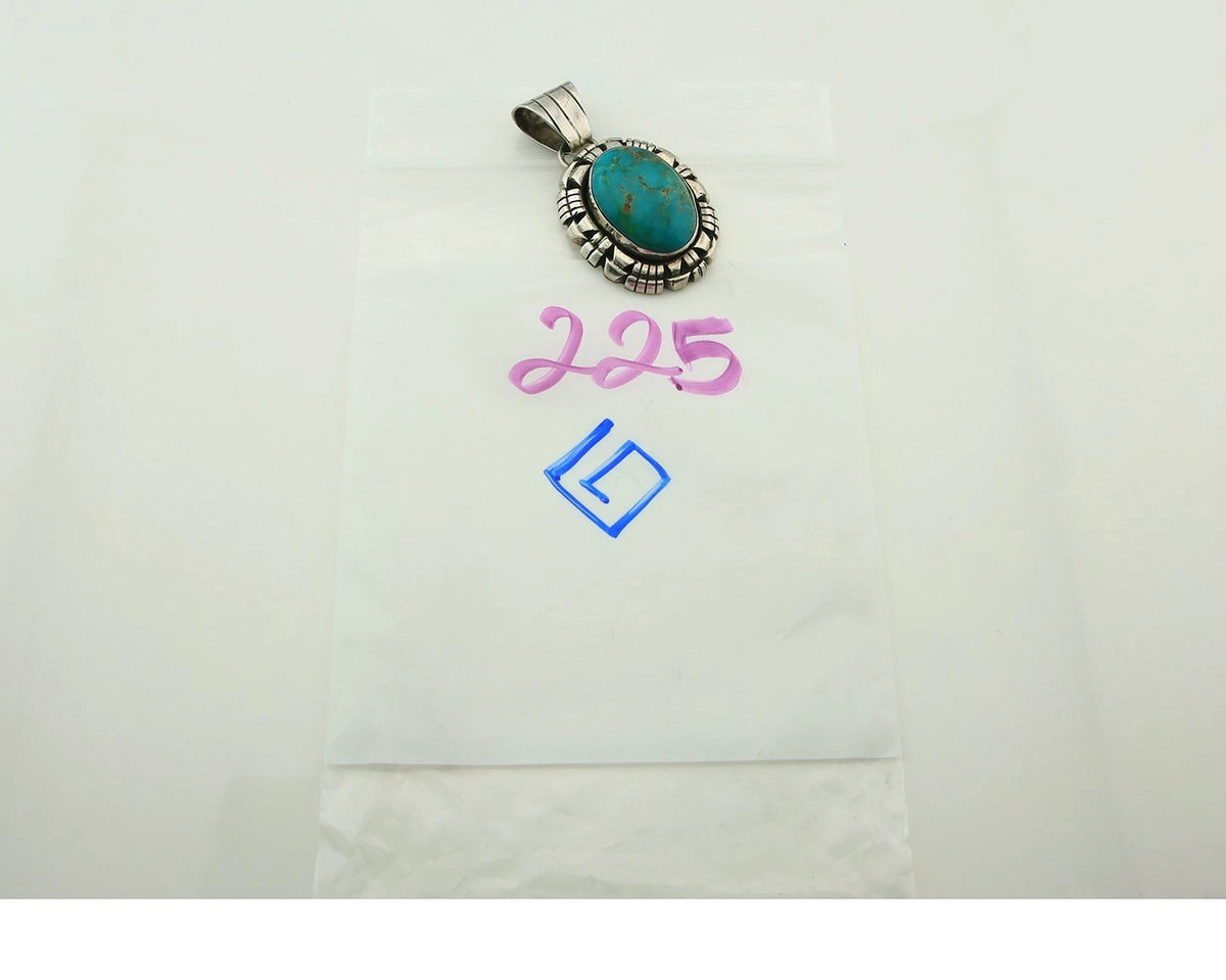 Navajo Pendant 925 Sterling Silver Natural Turquoise Vintage Artist Signed FT