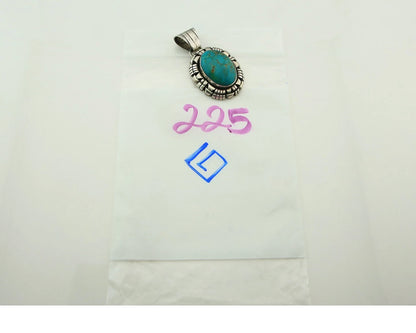 Navajo Pendant 925 Sterling Silver Natural Turquoise Vintage Artist Signed FT