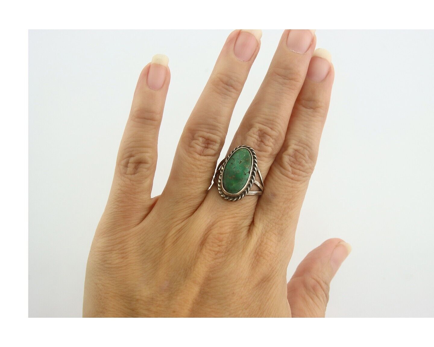 Navajo Ring 925 Sterling Turquoise Handmade Native Artist C.80's Size 6.25