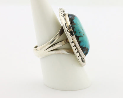 Navajo Ring .925 Silver Globe Turquoise Signed Lee Bennett C.80's