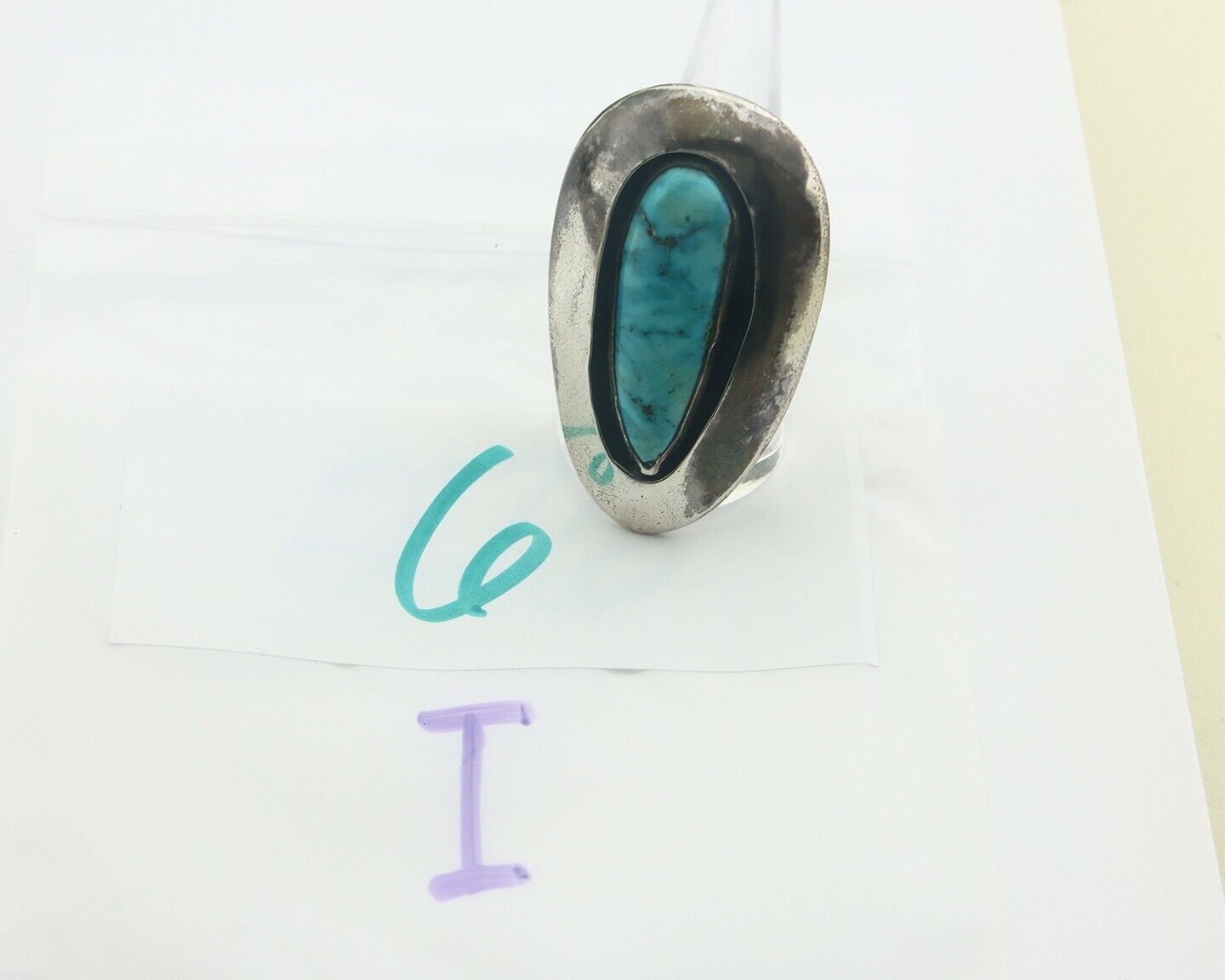Navajo Ring 925 Sterling Turquoise Handmade Signed EDDIE C.80's Size 10.25