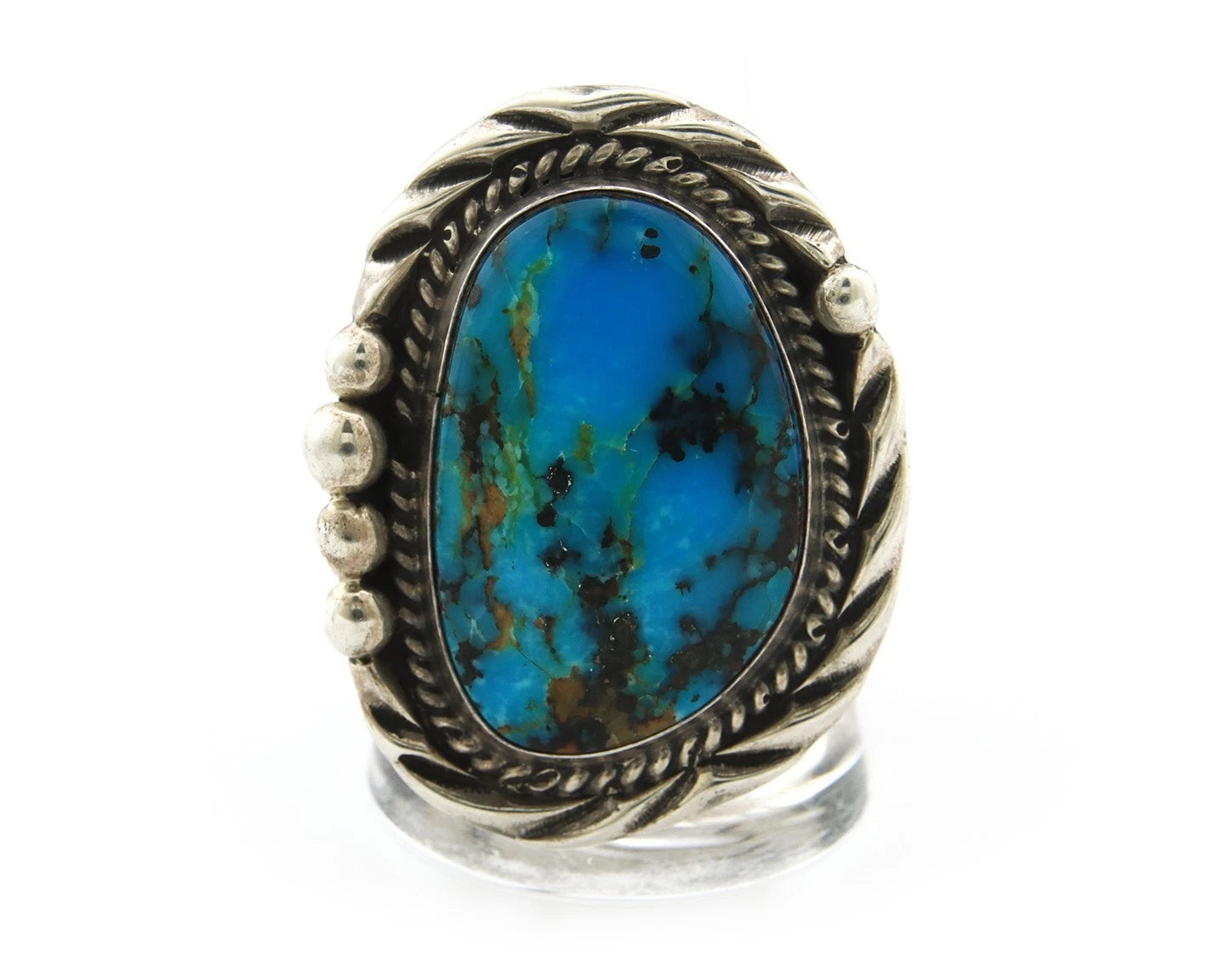 Men Navajo Ring Sterling Silver Nevada Turquoise Vintage Signed D Size 11