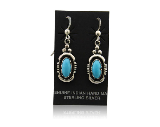 Navajo Dangle Earrings 925 Silver Sleeping Beauty Native Artist C80s