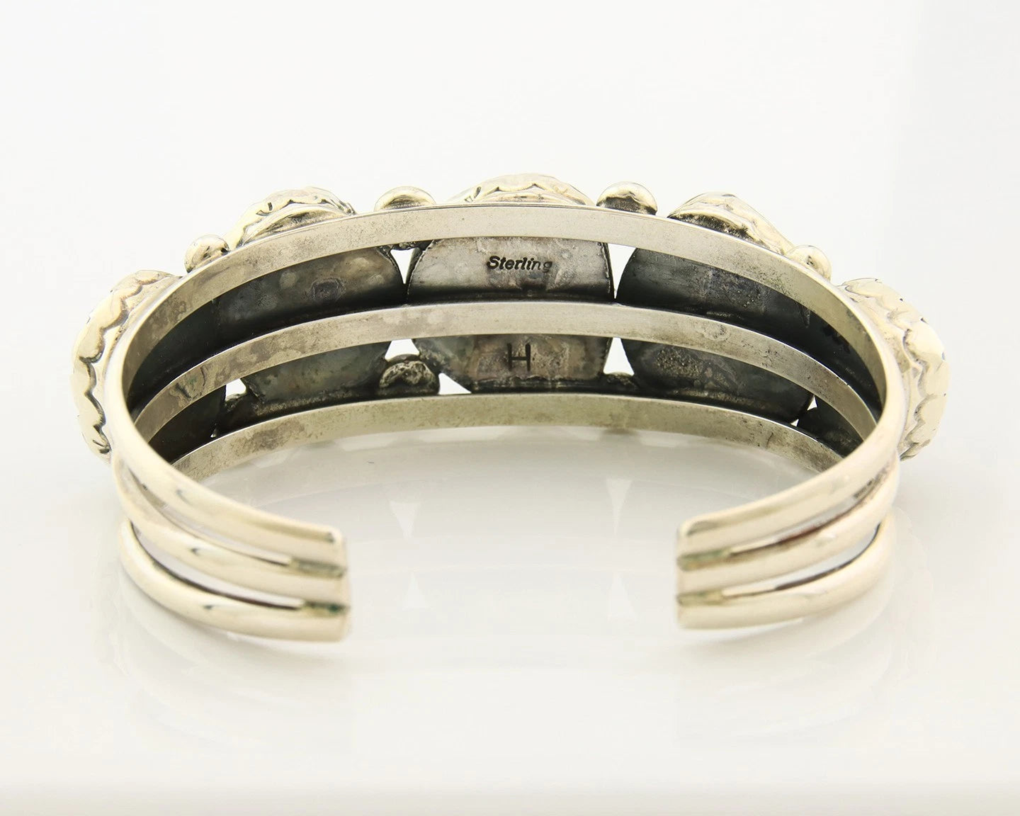 Navajo Cuff Bracelet Silver Spiderweb Turquoise Vintage Signed Herman Lee