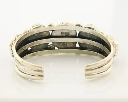 Navajo Cuff Bracelet Silver Spiderweb Turquoise Vintage Signed Herman Lee