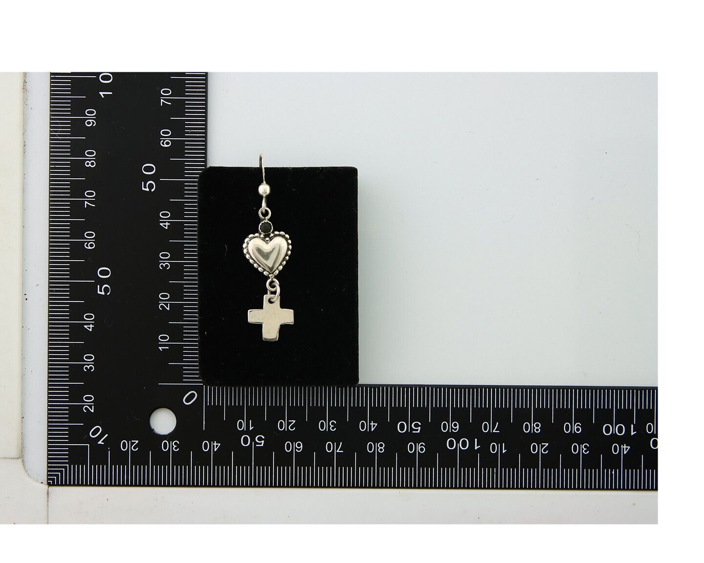 Navajo Earrings 925 Silver Heart Cross Natural Onyx Native American Artist C.80s