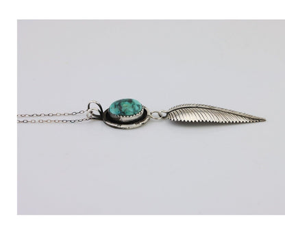 Navajo Necklace 925 Silver Natural Mined Turquoise Artist Signed P C.90s