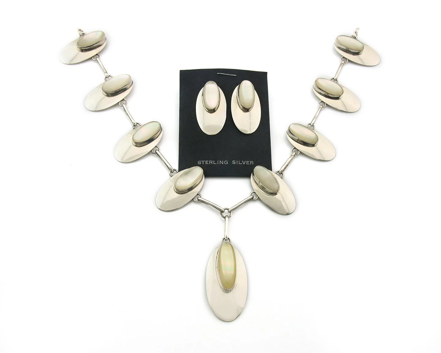 Navajo Necklace Earring Set Sterling Silver Pearl Vintage Artist Signed RW