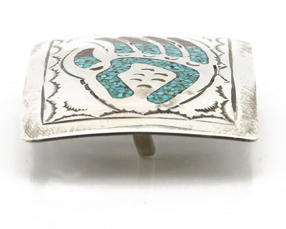 Navajo Belt Buckle .925 Silver Handmade Chip Inlay Artist Signed Begay C.80's