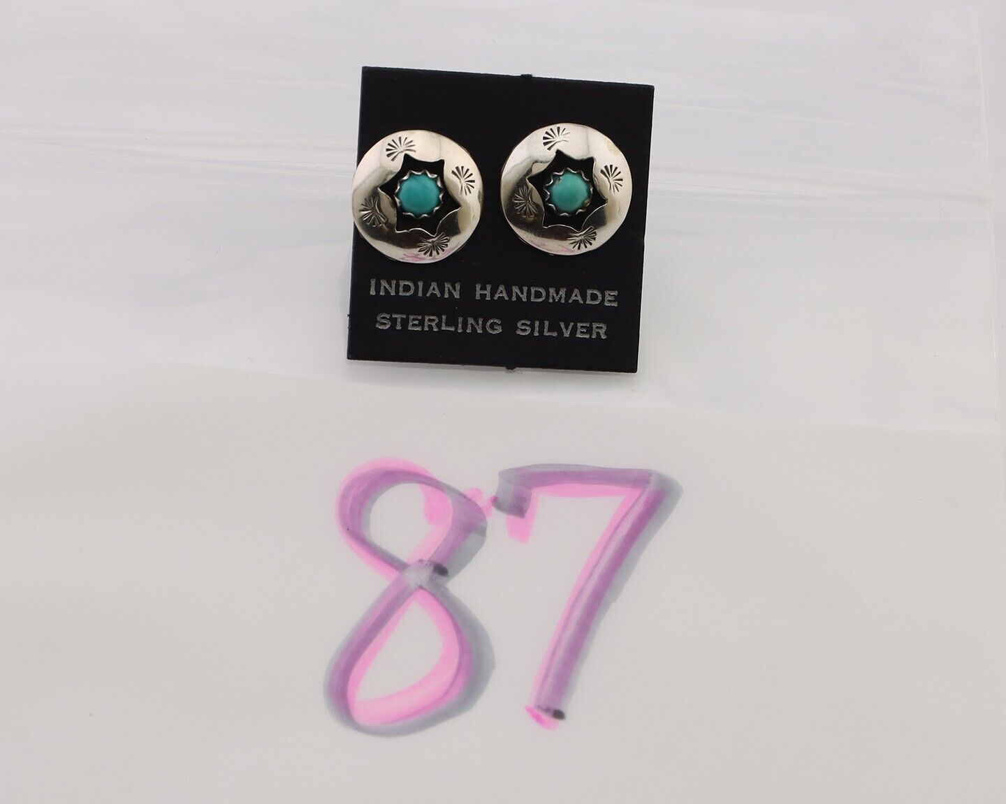 Navajo Handmade Earrings 925 Silver Natural Turquoise Native Artist C.80's