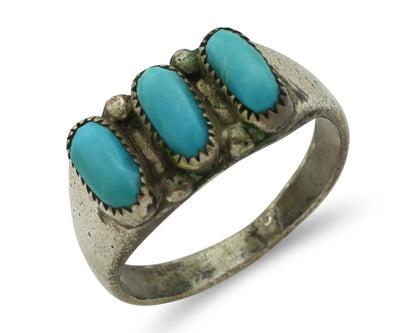 Zuni Ring .925 Silver Natural Sleeping Beauty Turquoise Signed R. LULE C.80's