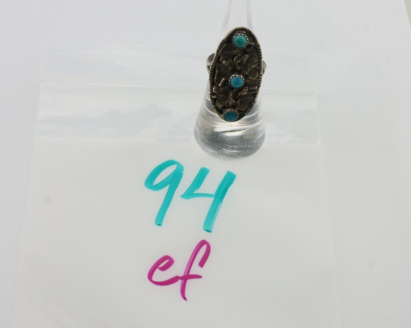 Vintage Navajo Ring 925 Silver Natural Turquoise Signed Number 3 Size 6.5 C.80's