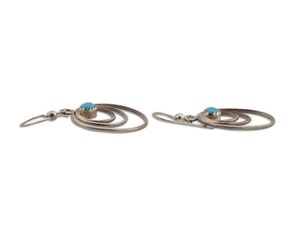 Navajo Dangle Handmade Earrings 925 Silver Blue Turquoise Native Artist C.80's