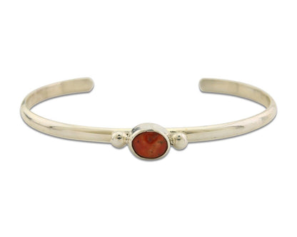 Navajo Bracelet .925 Silver Mediterranean Red Coral Cuff Native Artist C.80's