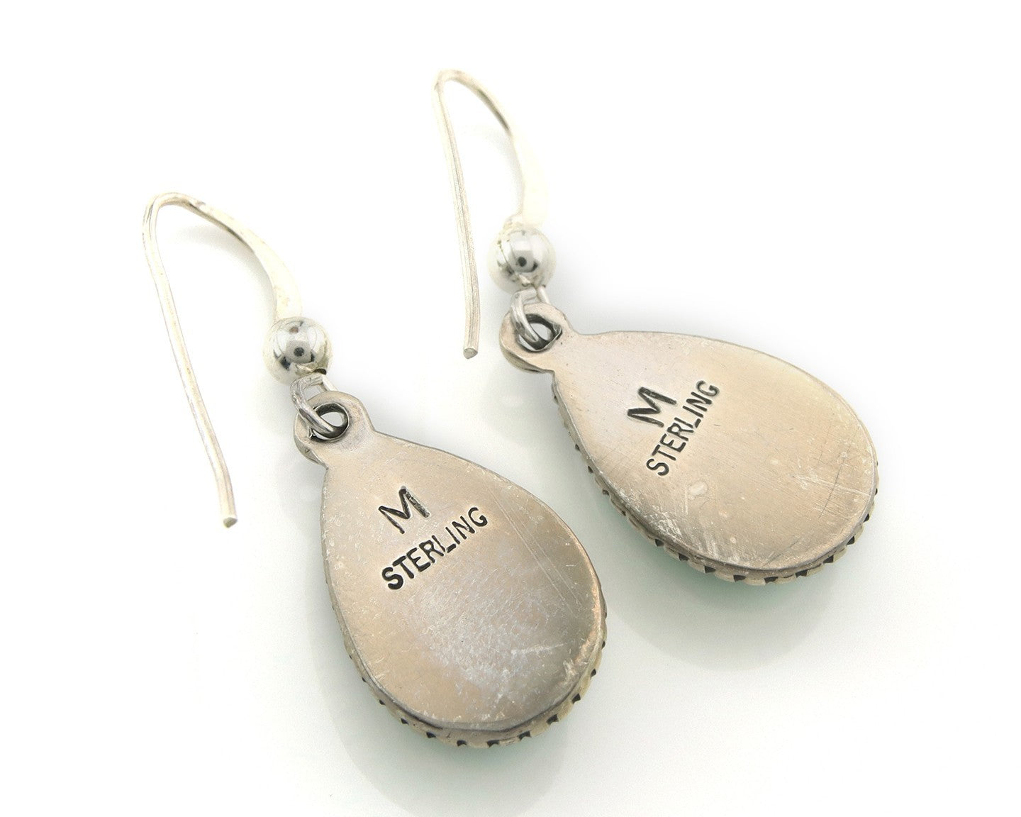 Navajo Earrings Sterling Silver Natural Turquoise Vintage Signed M
