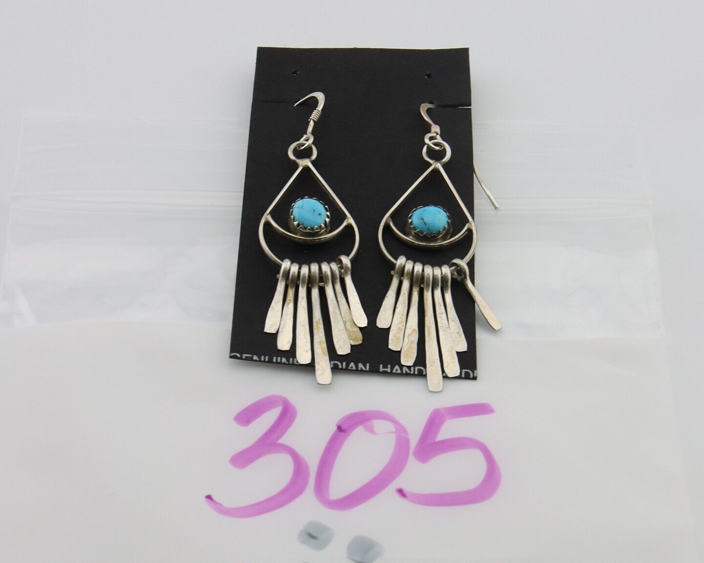 Navajo Dangle Earrings 925 Silver Natural Turquoise Artist Signed JB C.80's