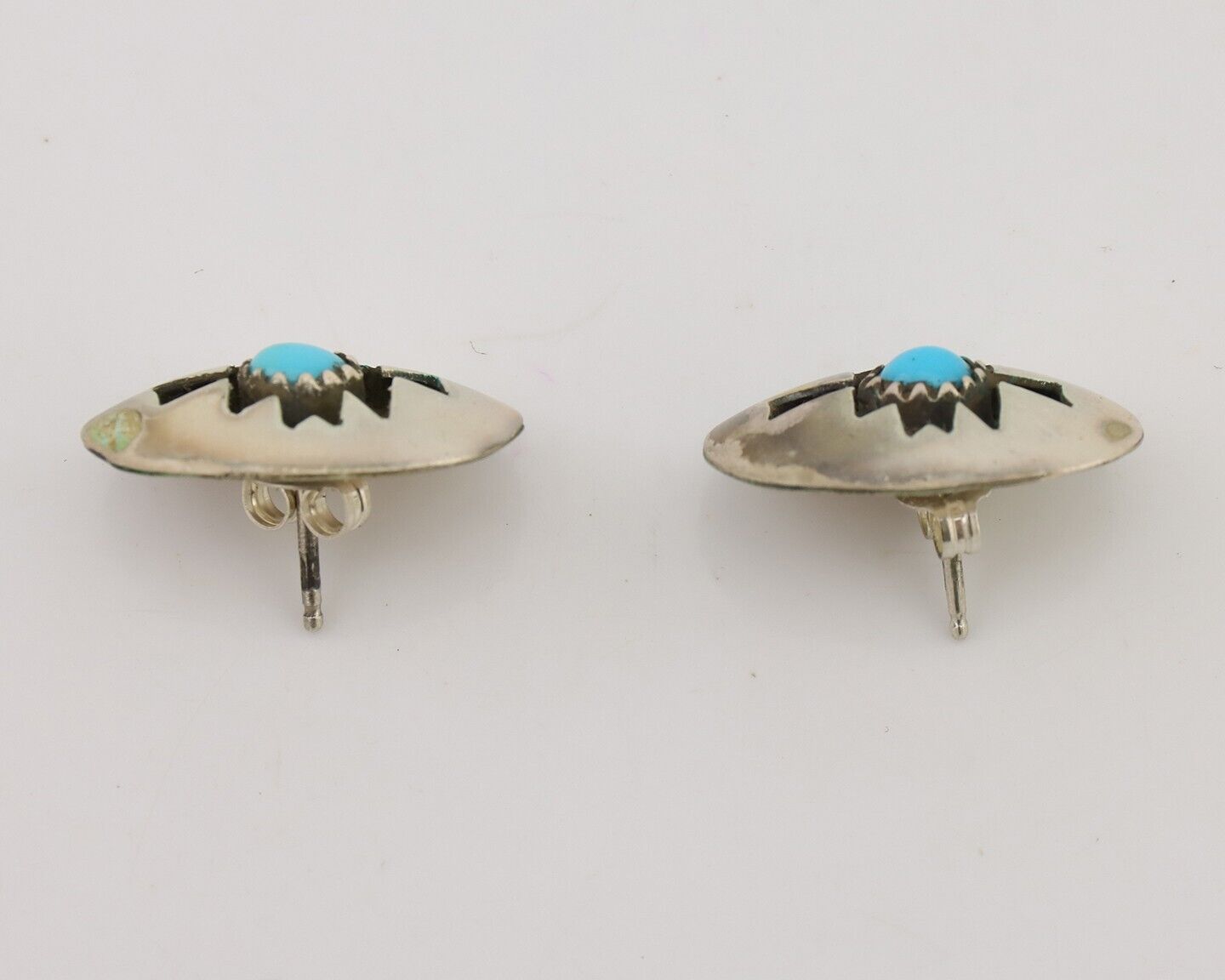 Navajo Hand Cut Earrings 925 Silver Natural Turquoise Native Artist C.80's