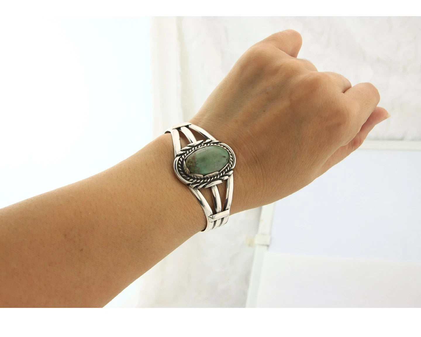 Navajo Bracelet Sterling Silver Turquoise Vintage Native Artist Signed Sunrise