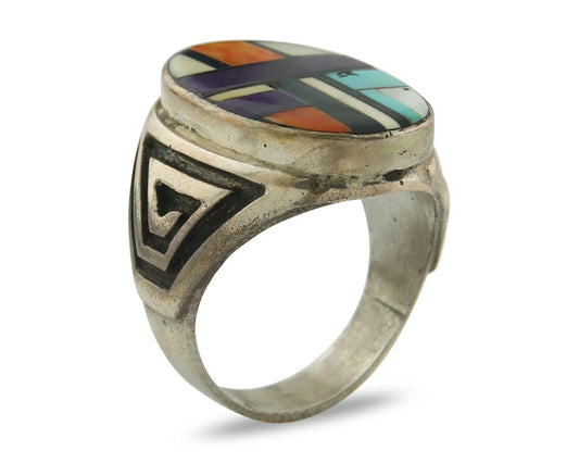 Vintage Navajo Ring 925 Sterling Natural Gemstone Native Artist Size 12