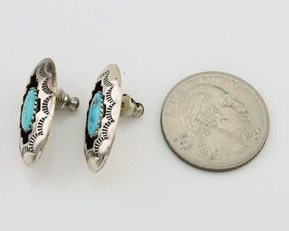 Navajo Dangle Earrings 925 Silver Natural Blue Turquoise Artist Signed P C.80's