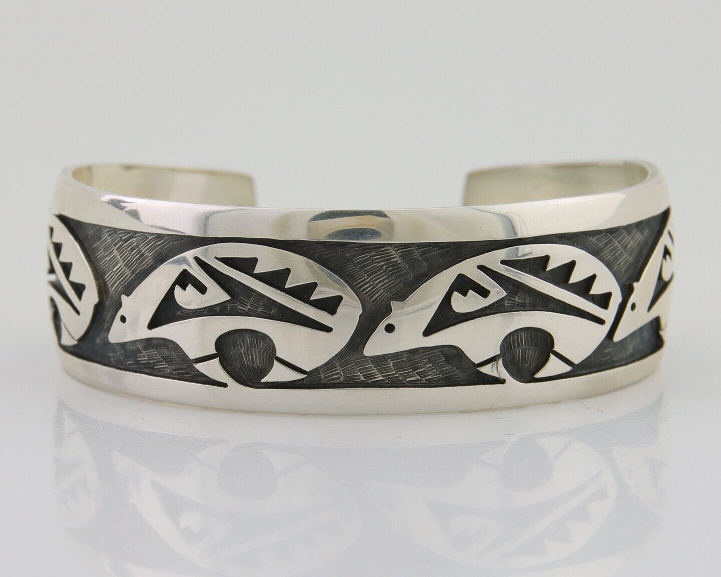 Hopi Spirit Bear Cuff Bracelet Signed Floyd Namingha 925 Sterling Silver