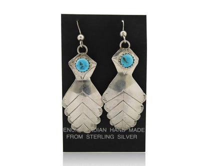 Navajo Dangle Earrings 925 Silver Natural Turquoise Artist Signed JB C.80's