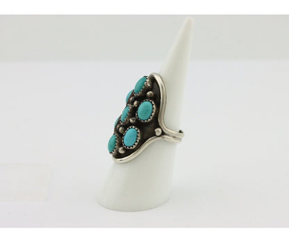 Zuni Ring 925 Silver Sleeping Beauty Turquoise Signed VM C.80's