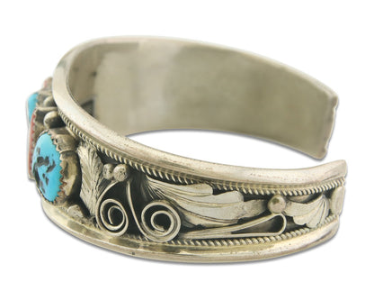 Vintage Navajo Bracelet 925 Silver Handmade Authentic Gemstone Signed JM
