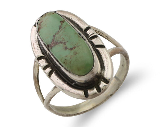 Navajo Handmade Ring 925 Silver Green Turquoise Artist Signed Kachina C.80's