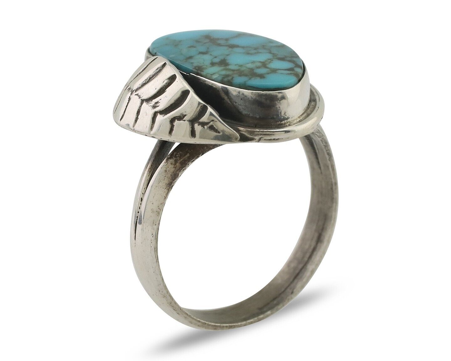 Mens Navajo Ring 925 Silver Spiderweb Turquoise Native American Artist C.80's