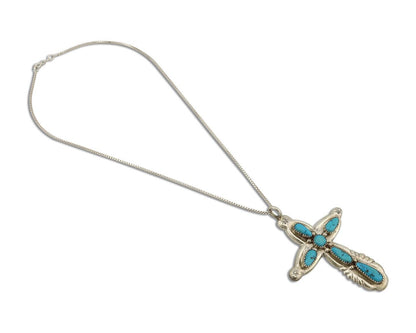 Zuni Cross Pendant 925 Silver SB Turquoise Artist Signed B. IULE C.80's