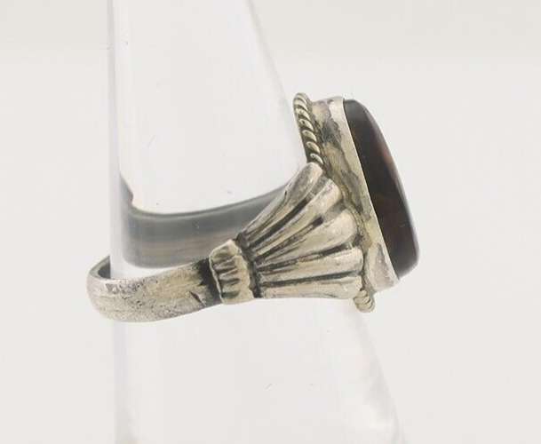 Navajo Handmade Ring 925 Silver Natural Fire Opal Native Artist Size 6.25 C.80's