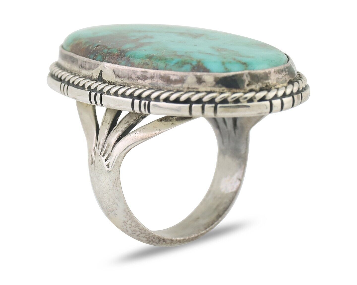 Navajo Ring 925 Silver Spiderweb Turquoise Native American Artist C.80's