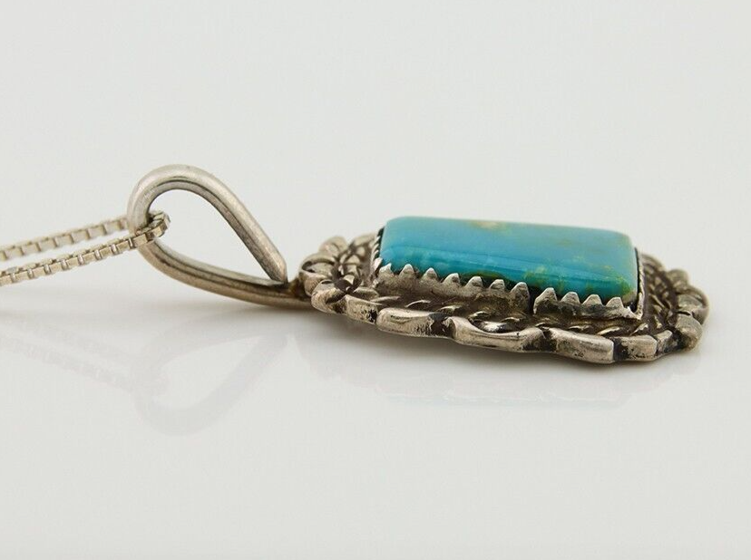 Navajo Necklace 925 Silver Natural Turquoise Artist Kee Montoya C.80's