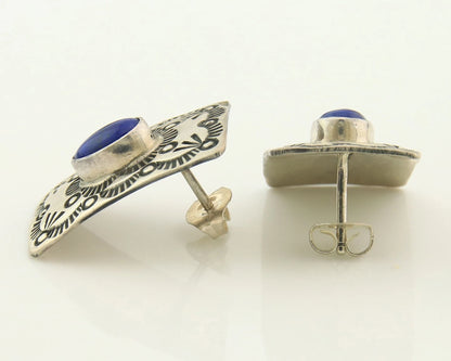 Navajo Concho Earrings Sterling Silver Lapis Vintage Native Artist