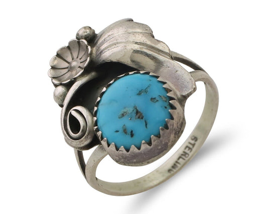 Navajo Ring 925 Silver Natural Turquoise Native American Artist C.80's