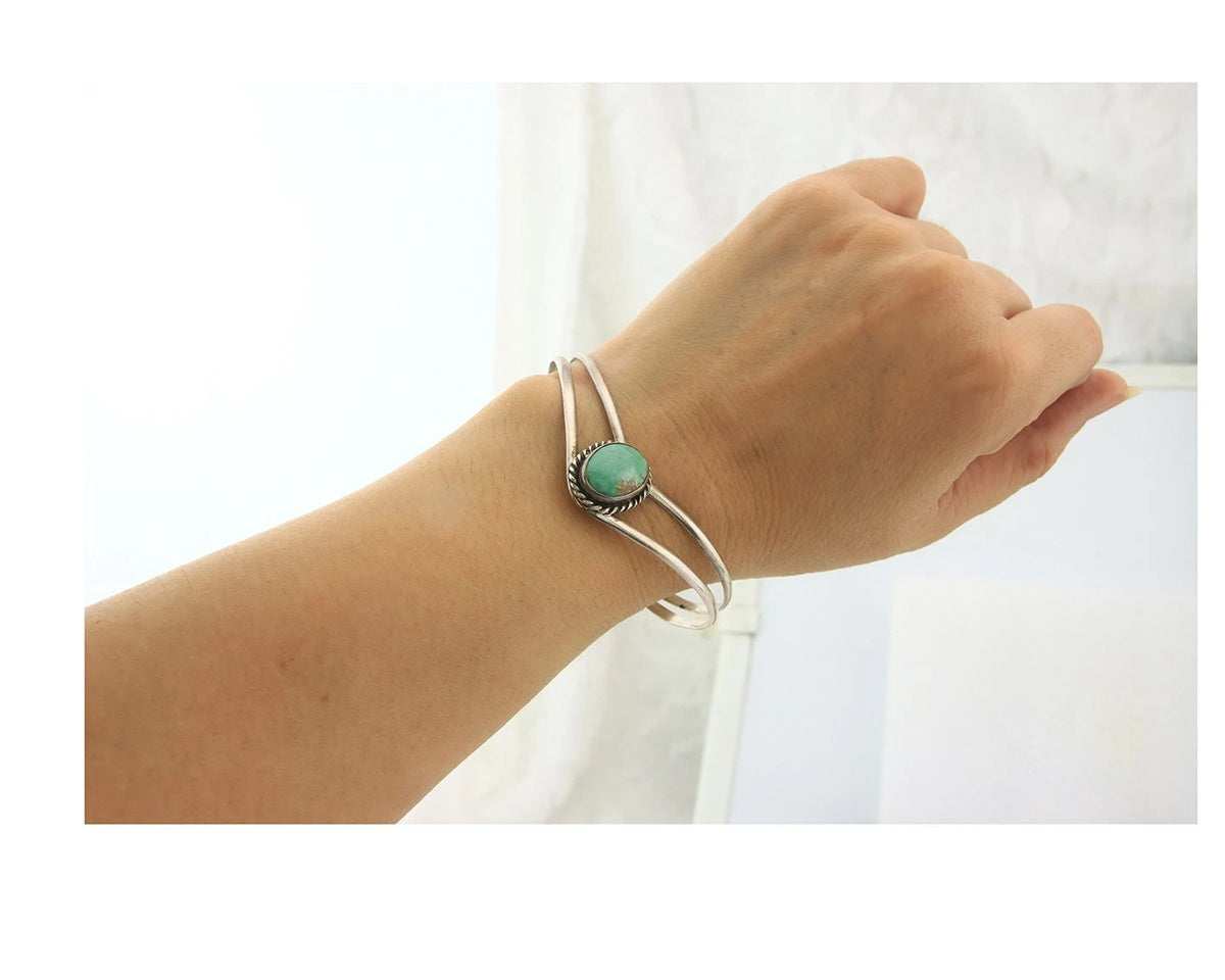 Navajo Cuff Bracelet Sterling Silver Turquoise Handmade Vintage Signed MC