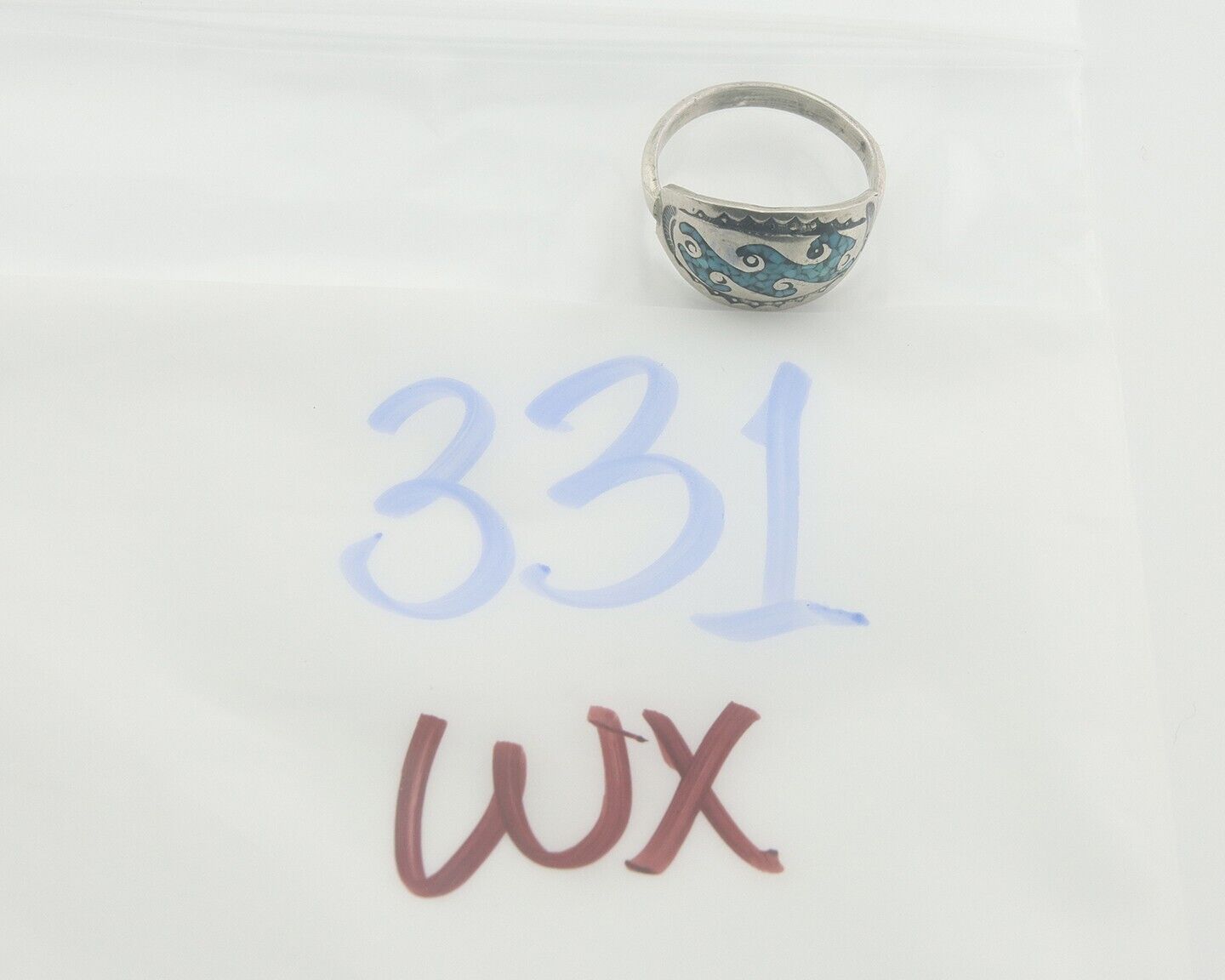 Navajo Ring 925 Silver Inlaid Turquoise Native American Artist C.80's Size 6.75