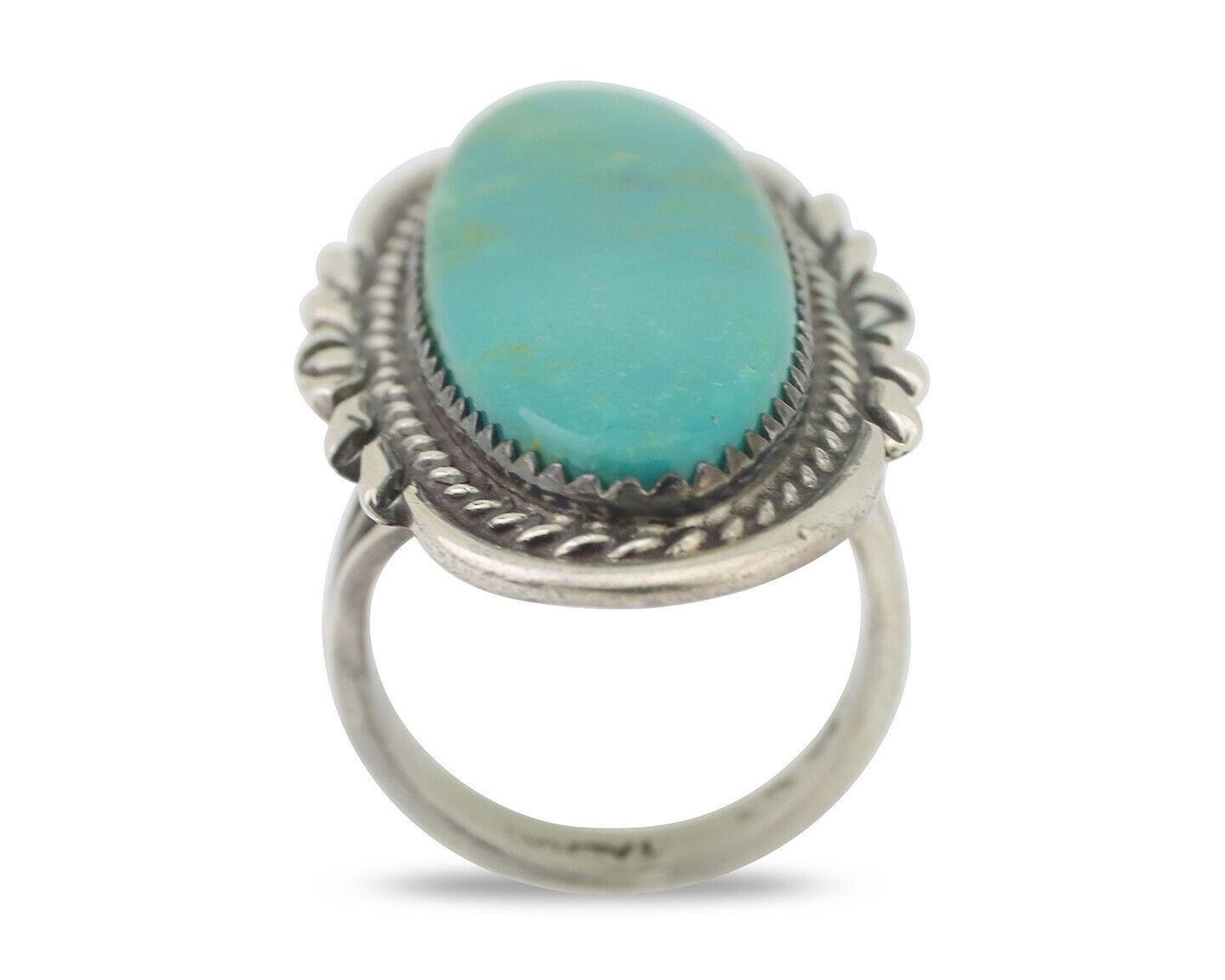 Navajo Ring 925 Silver Natural Blue Turquoise Artist Signed TALHAT C.80's