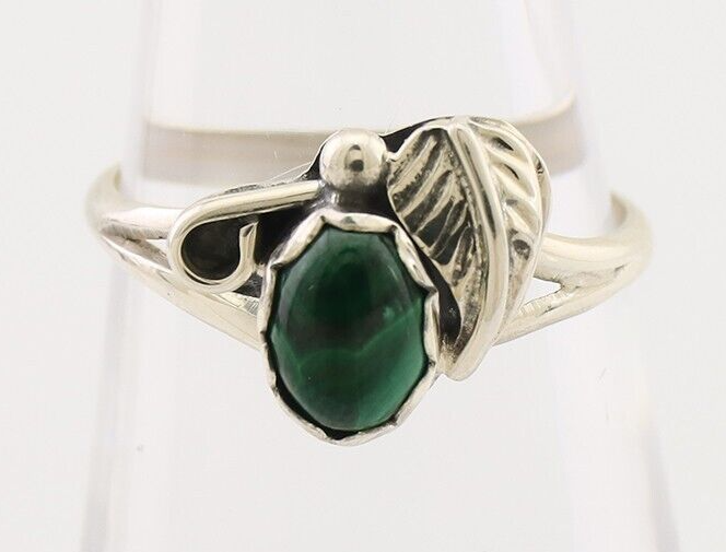 Navajo Handmade Ring 925 Silver Natural Malachite Native Artist Size 6.75 C.80's