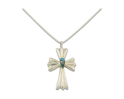 Navajo Cross Necklace Sterling Silver Authentic Natural Gemstones Signed M