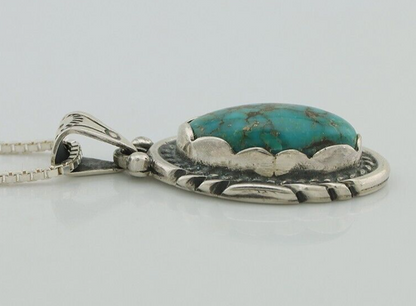 Navajo Necklace 925 Silver Natural Turquoise Sun Stamp C.80s